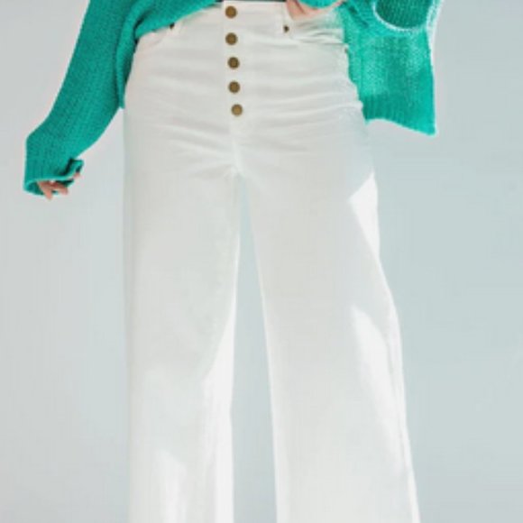 Wide Leg Bright White Mod Mariner Crop Button fly Pants - Picture 1 of 11